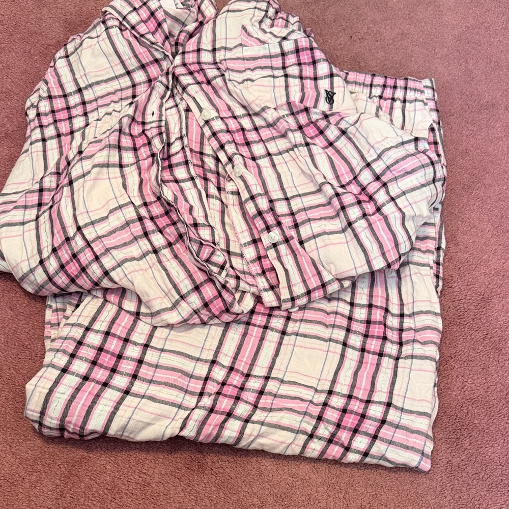 Pink and White Plaid Pajama Set
